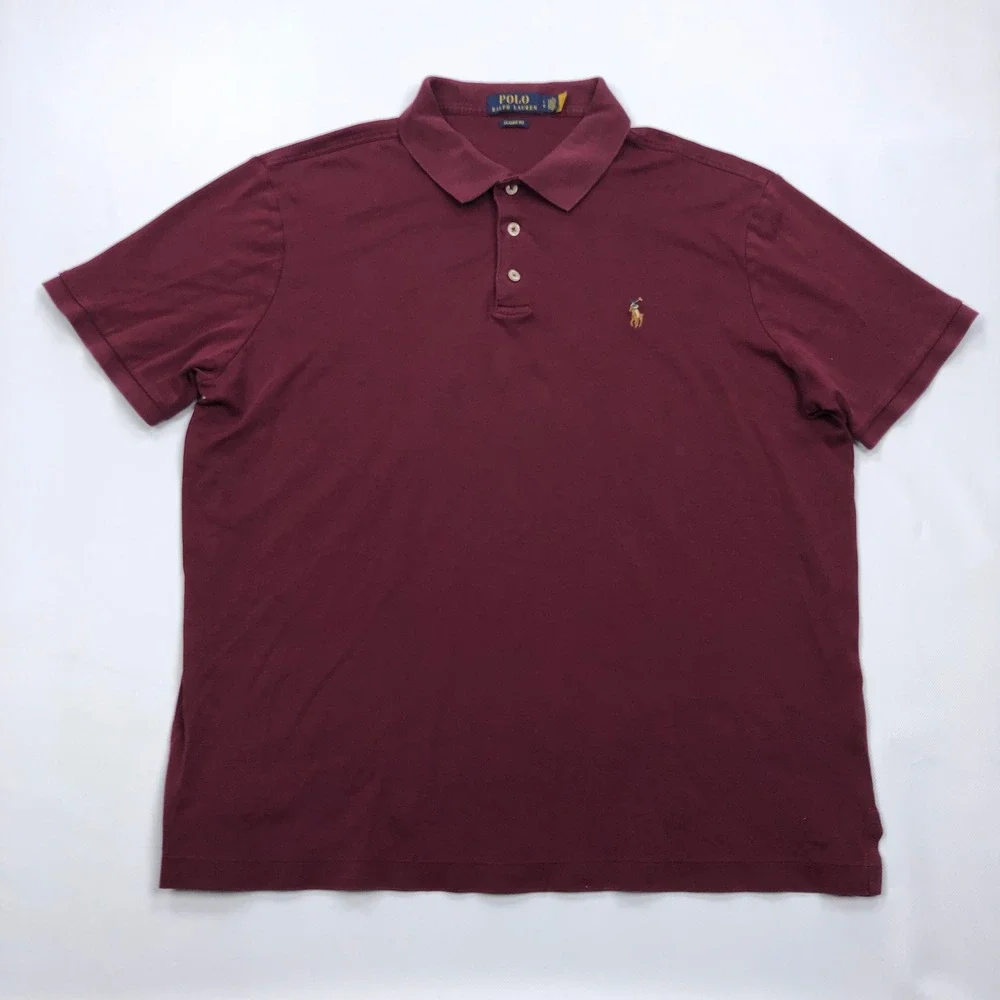 Polo Ralph Lauren Mens Large Classic Fit Short Sleeve Polo Shirt Burgundy Maroon